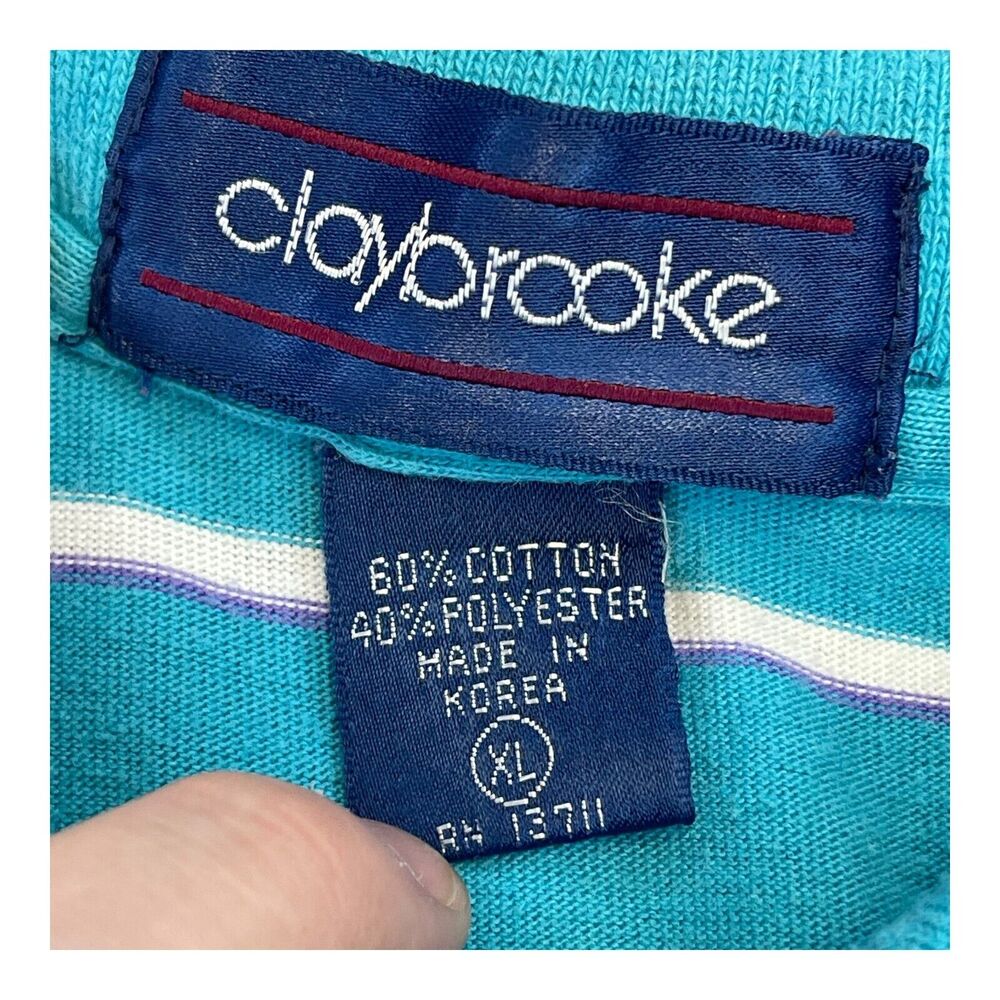 Claybrooke Polo Shirt Men's XL Blue White Striped Cotton Short Sleeve Collared - Picture 3 of 7